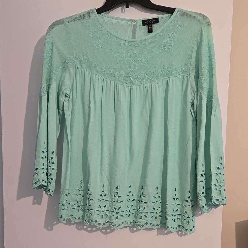 Jessica Simpson Green Embellished Relaxed Blouse